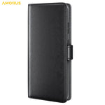 AMORUS For Samsung Galaxy S23 Stand Cases Calf Texture Genuine Split Leather Wallet Phone Cover