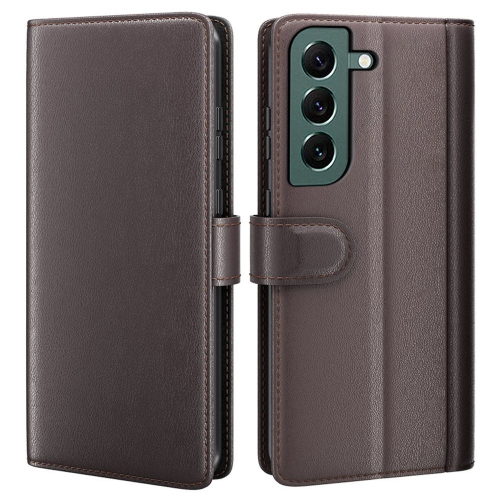 AMORUS For Samsung Galaxy S23 Stand Cases Calf Texture Genuine Split Leather Wallet Phone Cover