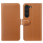 AMORUS For Samsung Galaxy S23 Stand Cases Calf Texture Genuine Split Leather Wallet Phone Cover