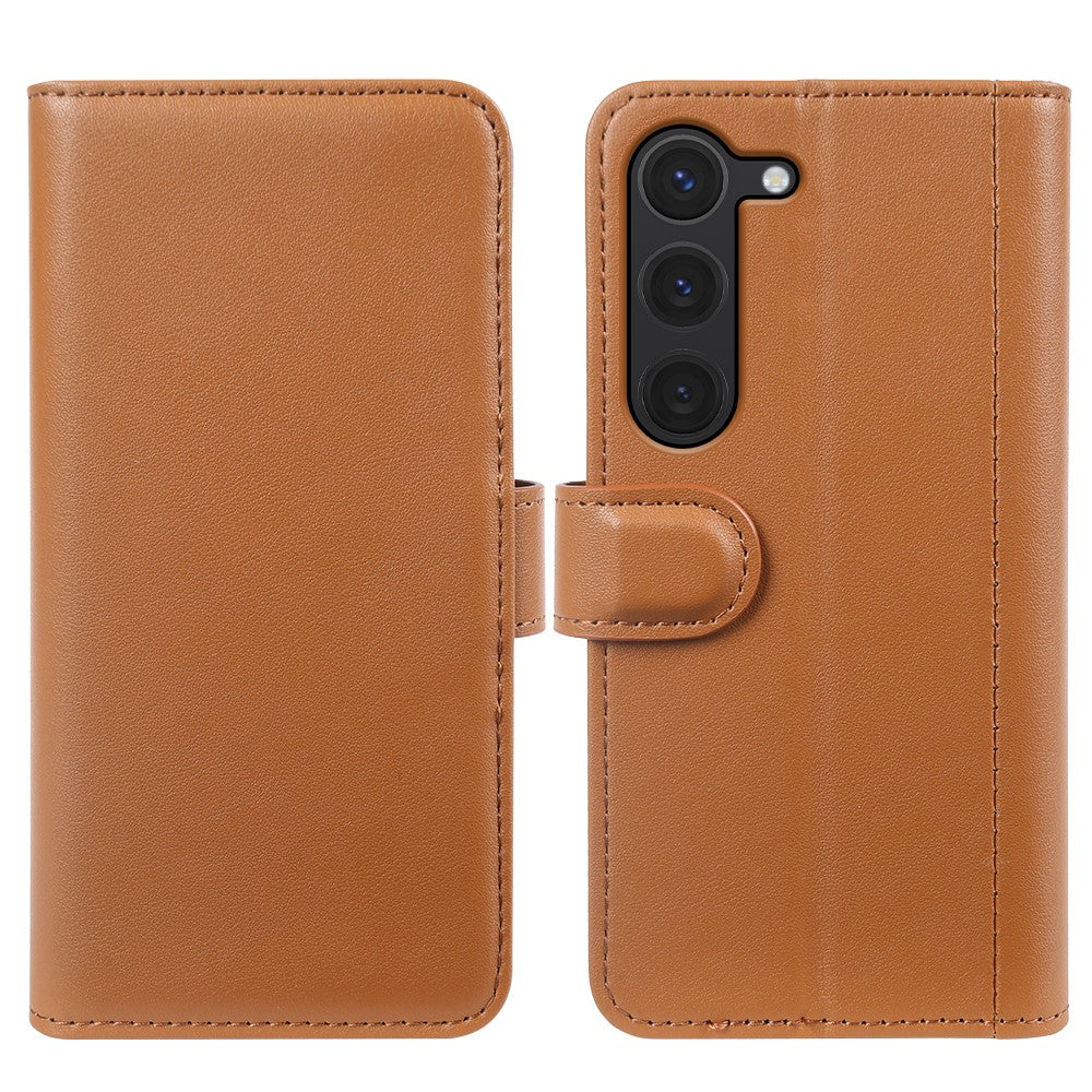 AMORUS For Samsung Galaxy S23 Stand Cases Calf Texture Genuine Split Leather Wallet Phone Cover