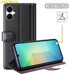 AMORUS For Samsung Galaxy A08 5G / A08 4G / A07 4G Stand Cases Calf Texture Genuine Split Leather Wallet Phone Cover