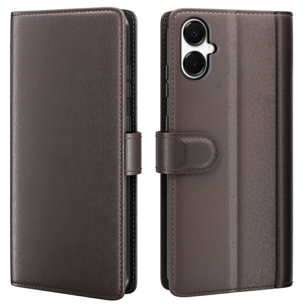 AMORUS For Samsung Galaxy A08 5G / A08 4G / A07 4G Stand Cases Calf Texture Genuine Split Leather Wallet Phone Cover