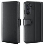 AMORUS For Samsung Galaxy S23 FE Stand Cases Calf Texture Genuine Split Leather Wallet Phone Cover