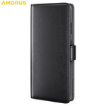 AMORUS For Samsung Galaxy S23 FE Stand Cases Calf Texture Genuine Split Leather Wallet Phone Cover