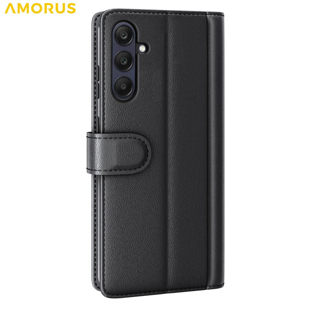AMORUS For Samsung Galaxy S23 FE Stand Cases Calf Texture Genuine Split Leather Wallet Phone Cover