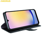 AMORUS For Samsung Galaxy S23 FE Stand Cases Calf Texture Genuine Split Leather Wallet Phone Cover