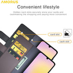 AMORUS For Samsung Galaxy S23 FE Stand Cases Calf Texture Genuine Split Leather Wallet Phone Cover