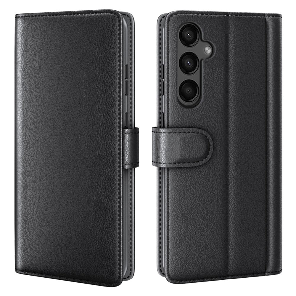 AMORUS til Samsung Galaxy A15 5G Stativetuier Kalveskind Tekstur Ægte Spaltlæder Pung Telefoncover