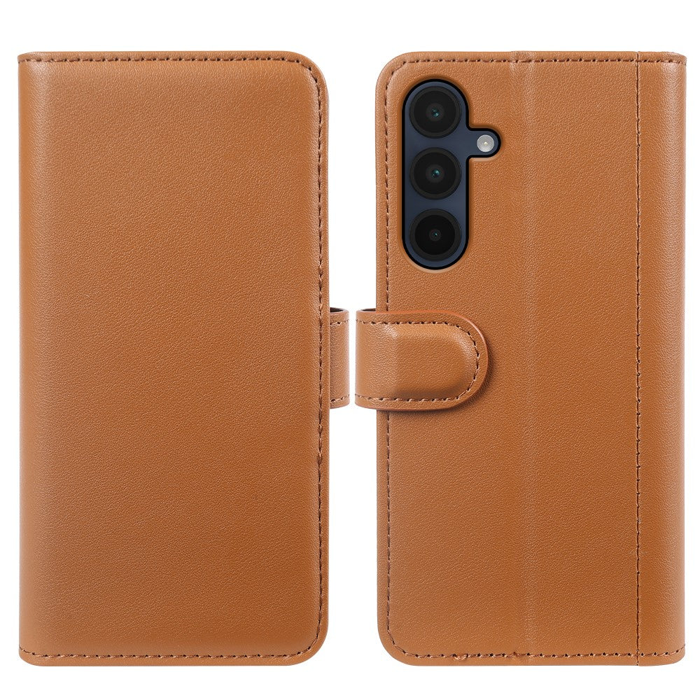 AMORUS til Samsung Galaxy A15 5G Stativetuier Kalveskind Tekstur Ægte Spaltlæder Pung Telefoncover