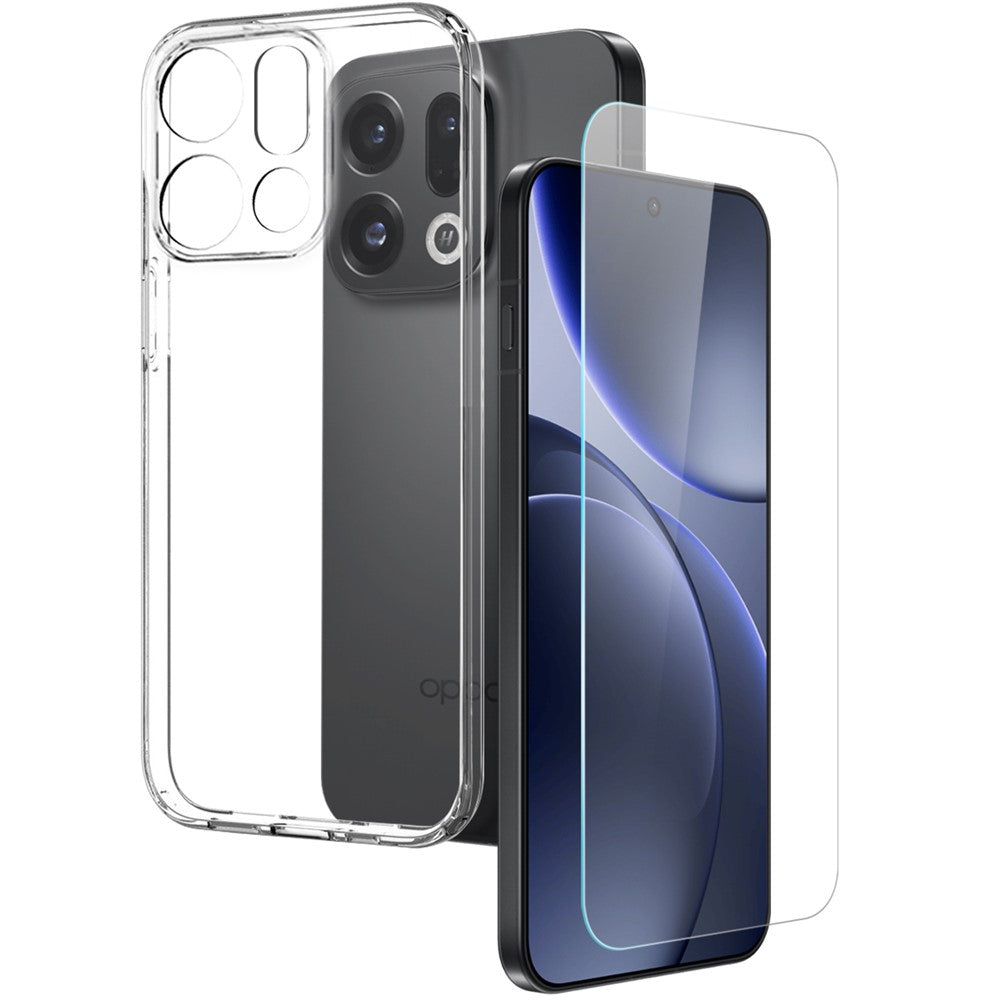 NORTHJO For Oppo Find X9 5G Case Soft TPU Clear Phone Cover with Tempered Glass Screen Protector (Support Fingerprint Unlock)