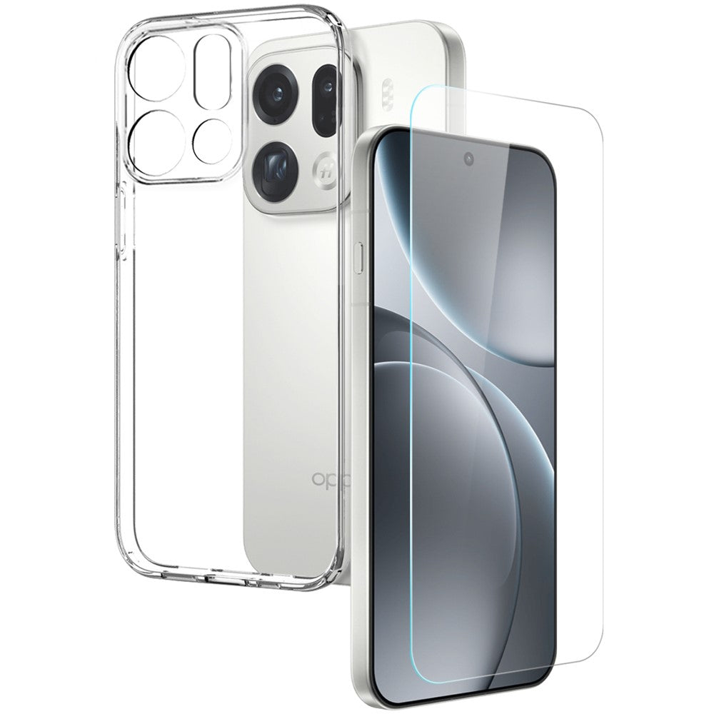NORTHJO For Oppo Find X9 Pro 5G Case Soft TPU Clear Phone Cover with Tempered Glass Screen Protector (Support Fingerprint Unlock)