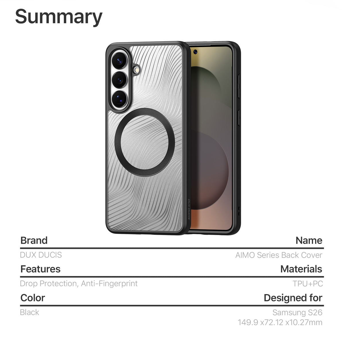 DUX DUCIS For Samsung Galaxy S26 Magnetic Case  Aimo Series PC+TPU Slim Cover (REACH Certification)