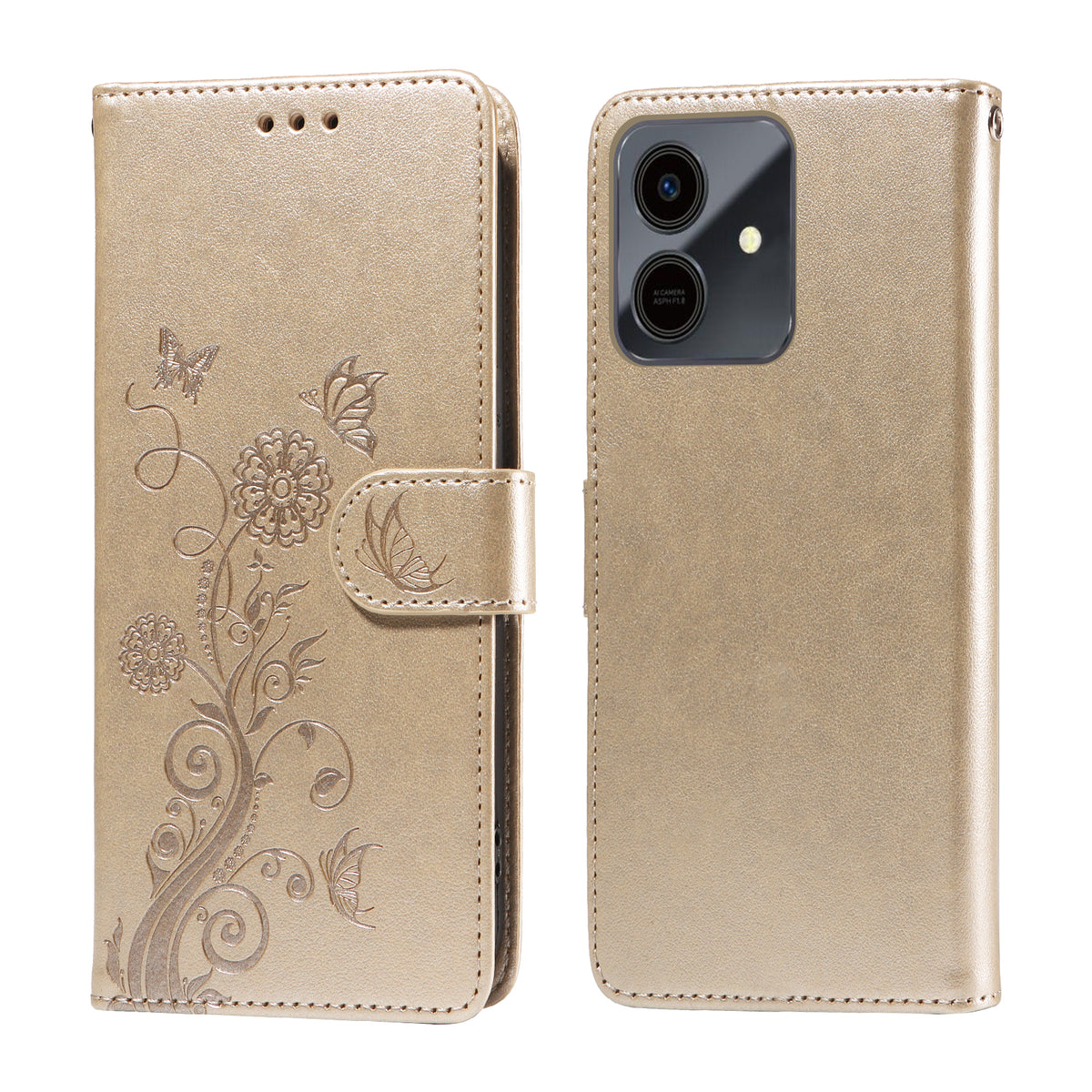 Til Honor Play10 4G Læder Cover Sommerfugle Blomsterpræg Tegnebog Stativ Cover