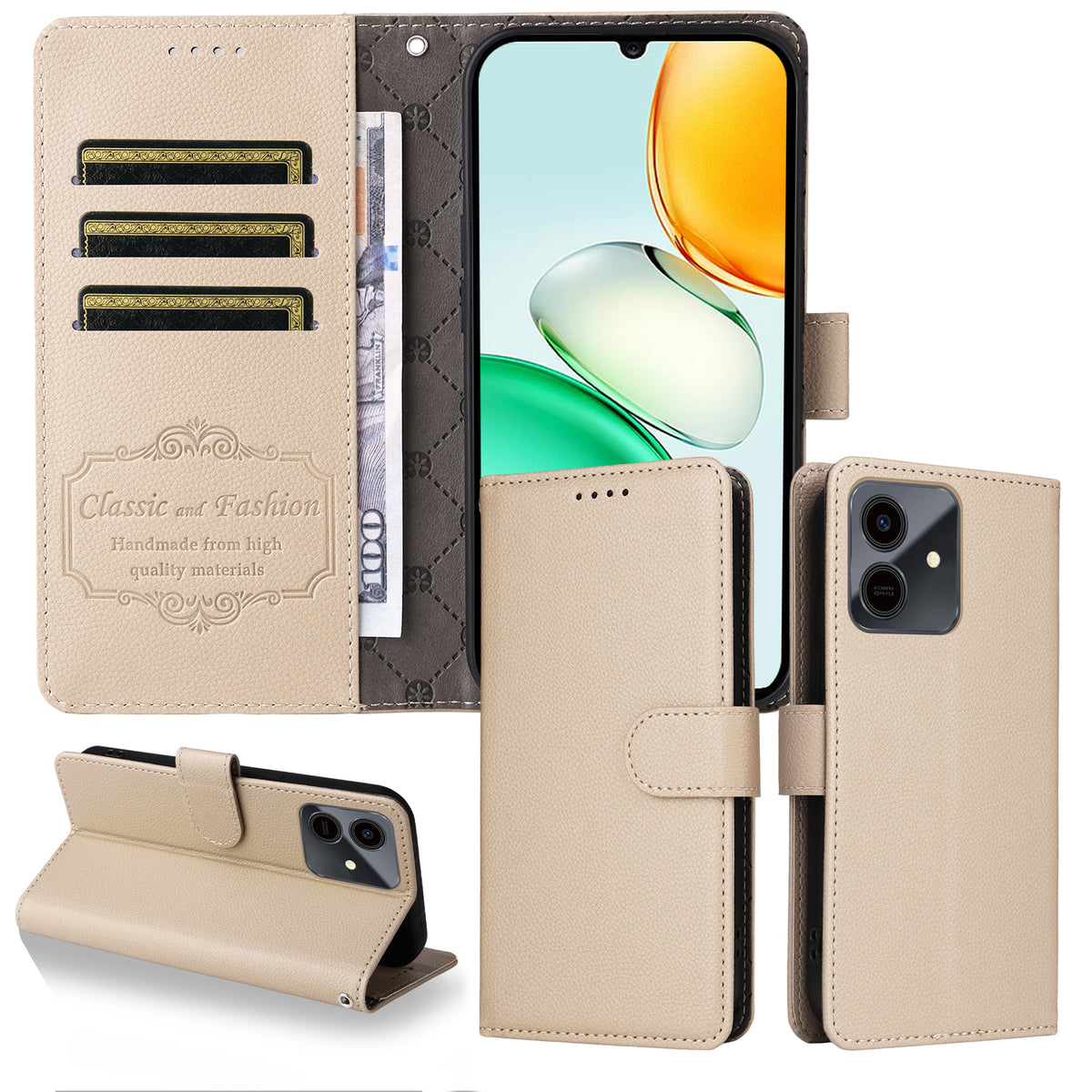 For Honor Play10 4G Case RFID Blocking 3 Card Slots PU Leather Phone Cover with Wrist Strap