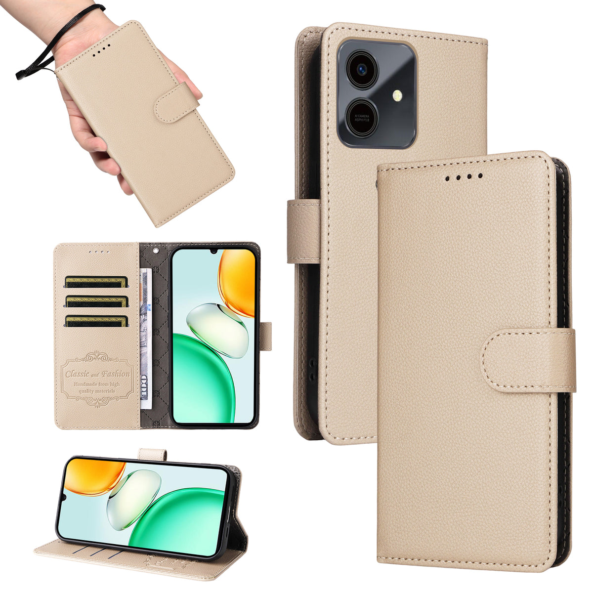 For Honor Play10 4G Case RFID Blocking 3 Card Slots PU Leather Phone Cover with Wrist Strap