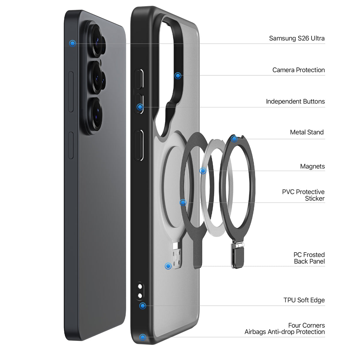 DUX DUCIS For Samsung Galaxy S26 Ultra Magnetic Case  Yind Series Kickstand PC TPU Matte Phone Cover