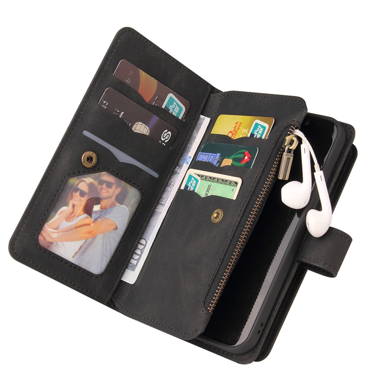 For Samsung Galaxy A57 5G Zipper Wallet Case with 15 Card Slots and Strap Leather Phone Cover
