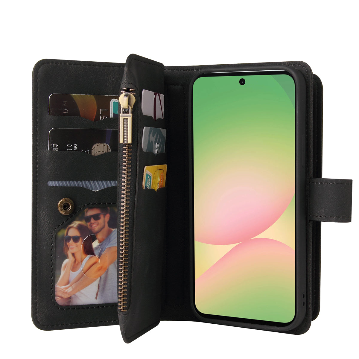 For Samsung Galaxy A57 5G Zipper Wallet Case with 15 Card Slots and Strap Leather Phone Cover