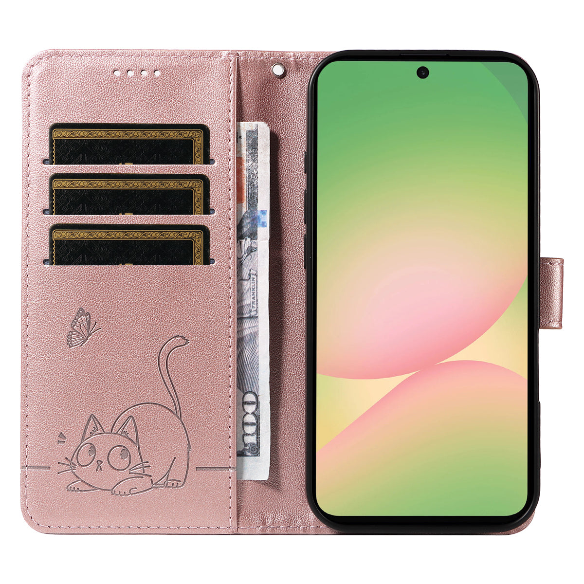 For Samsung Galaxy A57 5G Case Cat Pattern Imprint Leather Phone Cover with Wrist Strap