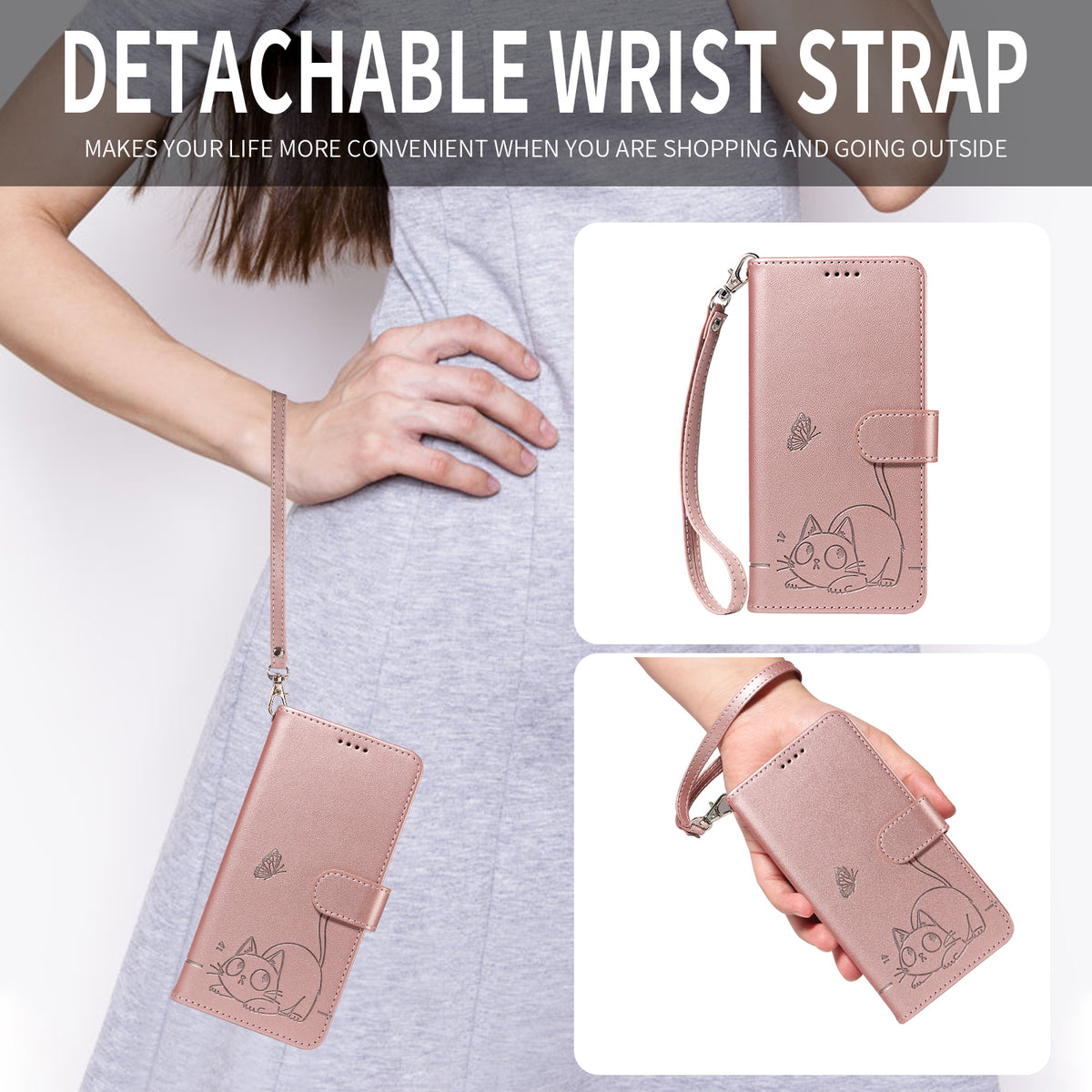 For Samsung Galaxy A57 5G Case Cat Pattern Imprint Leather Phone Cover with Wrist Strap