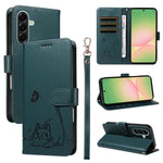 For Samsung Galaxy A57 5G Case Cat Pattern Imprint Leather Phone Cover with Wrist Strap