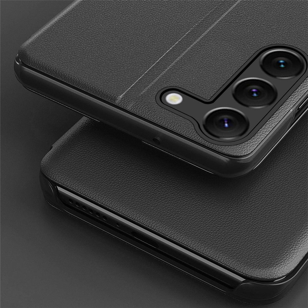 For Samsung Galaxy S23 PU Leather Phone Case View Window Flip Stand Case Anti-Scratch Protective Case