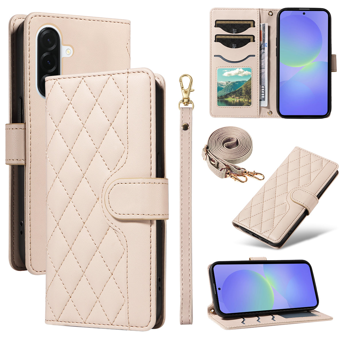 For Samsung Galaxy A37 5G Wallet Case Rhombus Leather Phone Cover with Strap