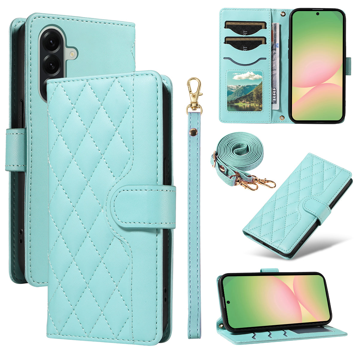 For Samsung Galaxy A57 5G Wallet Case Rhombus Leather Phone Cover with Strap