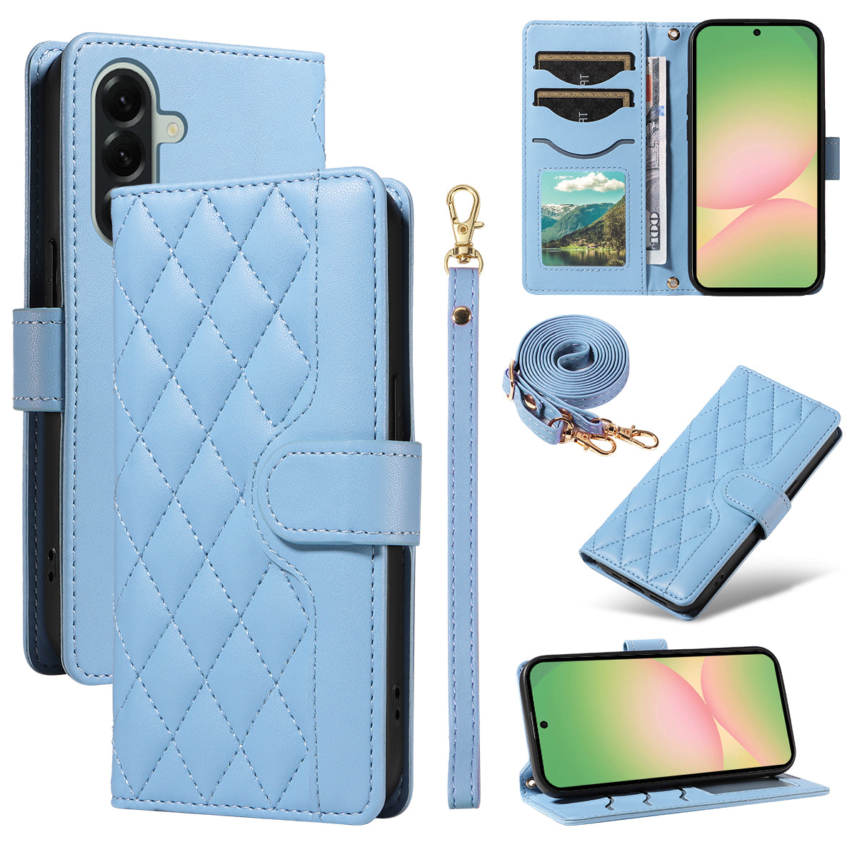 For Samsung Galaxy A57 5G Wallet Case Rhombus Leather Phone Cover with Strap