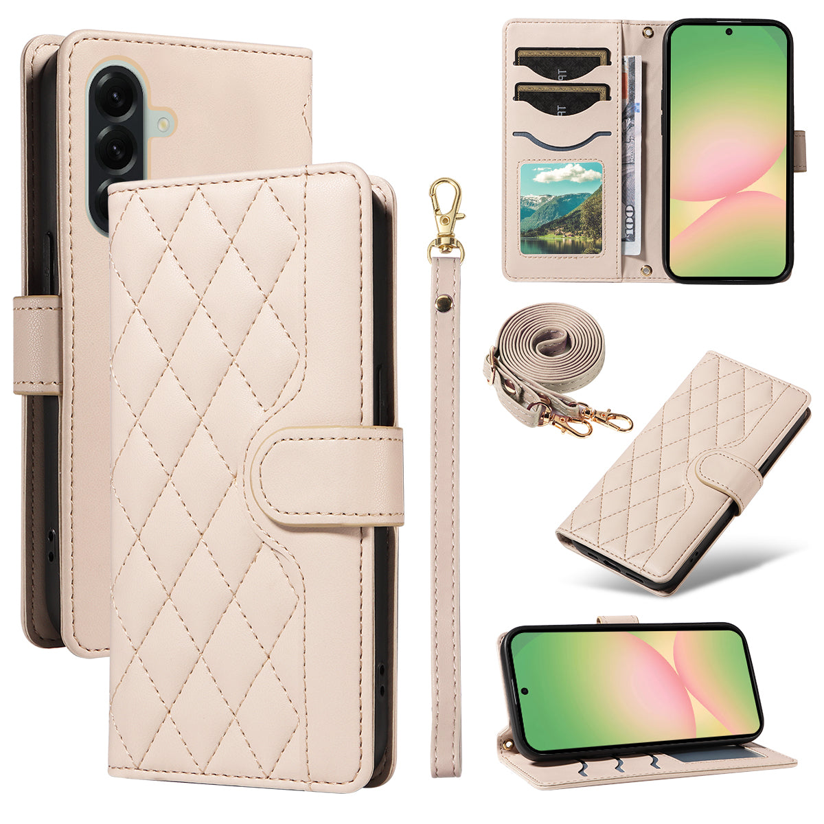 For Samsung Galaxy A57 5G Wallet Case Rhombus Leather Phone Cover with Strap