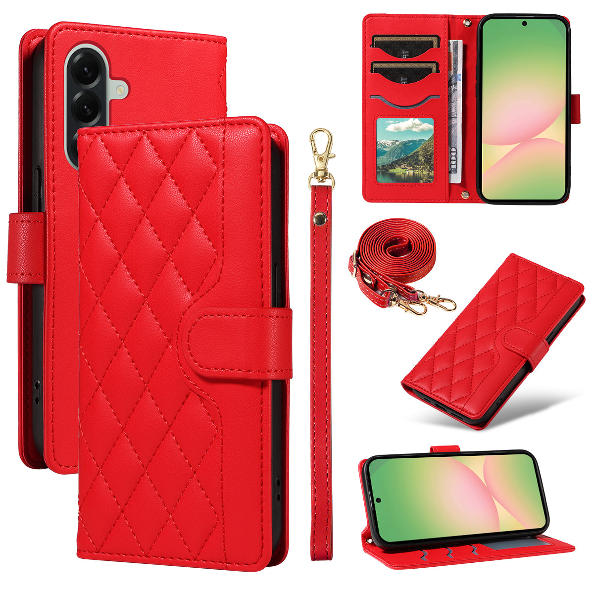 For Samsung Galaxy A57 5G Wallet Case Rhombus Leather Phone Cover with Strap