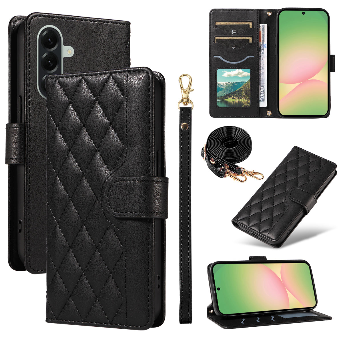 For Samsung Galaxy A57 5G Wallet Case Rhombus Leather Phone Cover with Strap