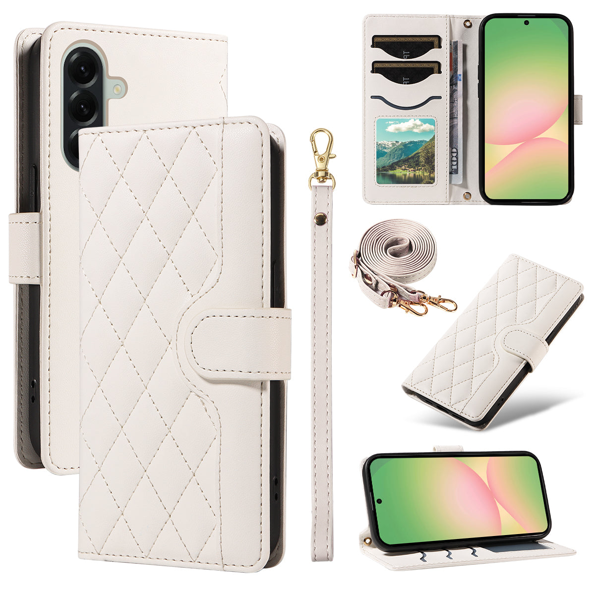 For Samsung Galaxy A57 5G Wallet Case Rhombus Leather Phone Cover with Strap