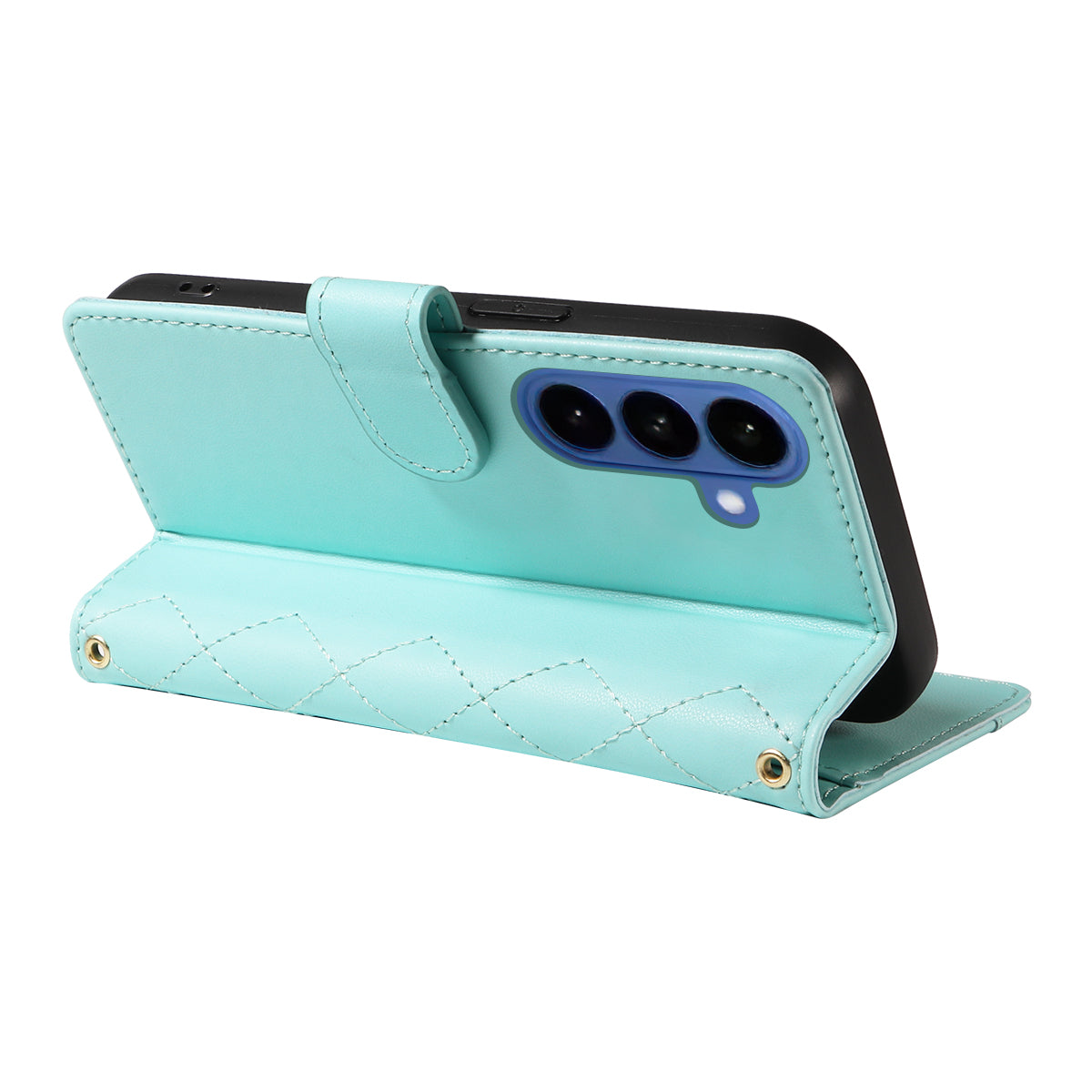 For Samsung Galaxy S26+ Wallet Case Rhombus Leather Phone Cover with Strap