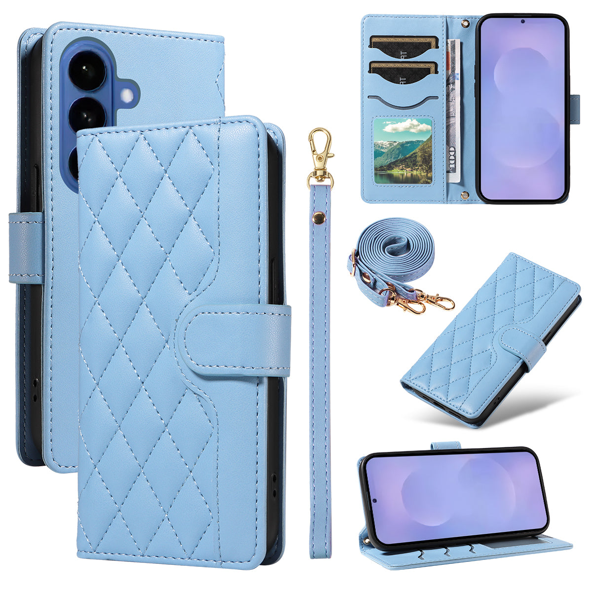 Samsung Galaxy S26+ Plånboksfodral Rhombus Läderfodral med Rem
