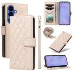 For Samsung Galaxy S26+ Wallet Case Rhombus Leather Phone Cover with Strap