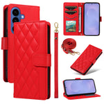 For Samsung Galaxy S26+ Wallet Case Rhombus Leather Phone Cover with Strap