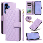 For Samsung Galaxy S26+ Wallet Case Rhombus Leather Phone Cover with Strap