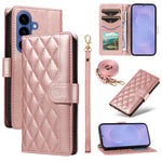 For Samsung Galaxy S26+ Wallet Case Rhombus Leather Phone Cover with Strap