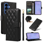 For Samsung Galaxy S26+ Wallet Case Rhombus Leather Phone Cover with Strap