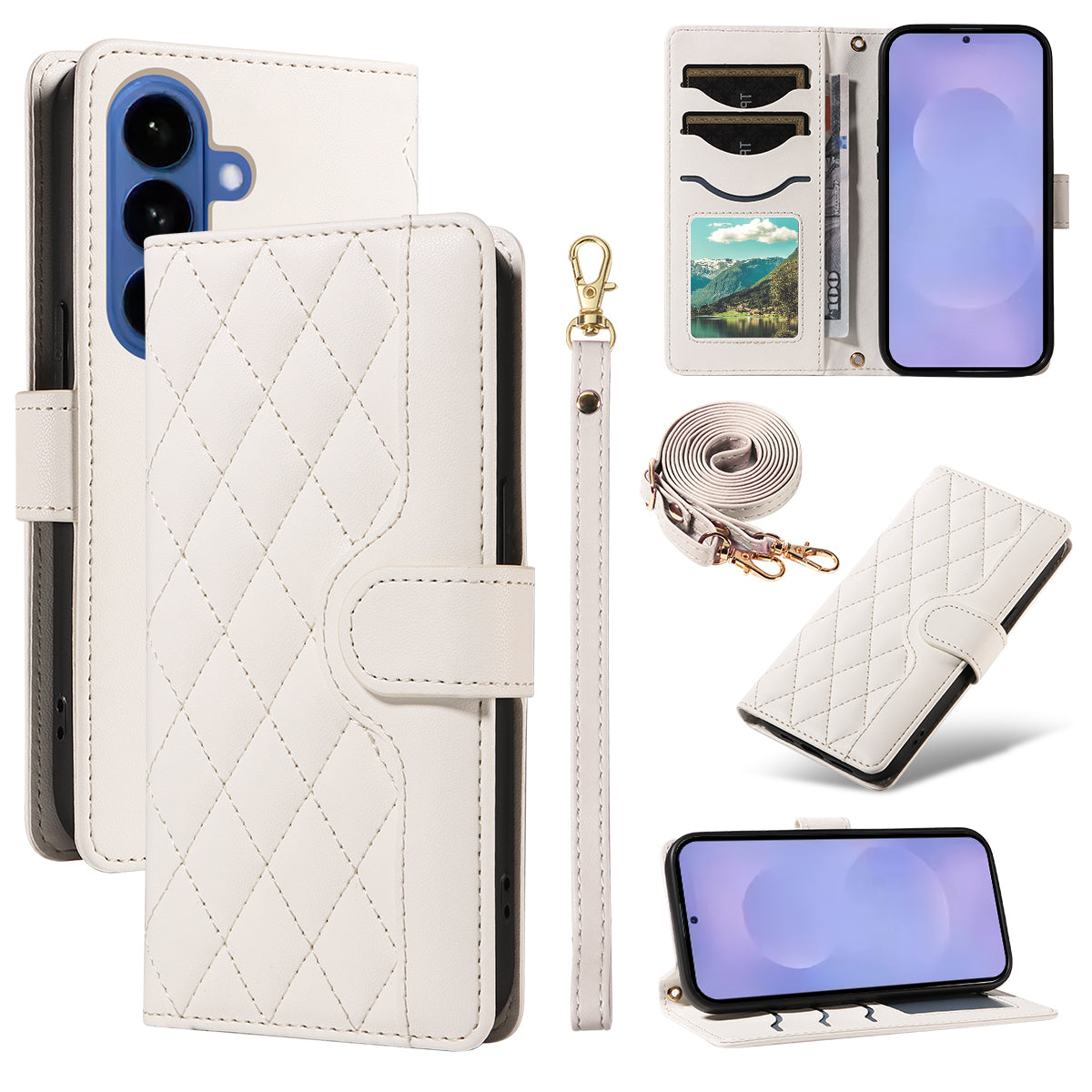 Samsung Galaxy S26+ Plånboksfodral Rhombus Läderfodral med Rem