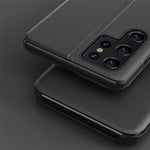 PU Leather Phone Case for Samsung Galaxy S23 Ultra Protective Case Anti-Fall View Window Folio Flip Cover with Stand