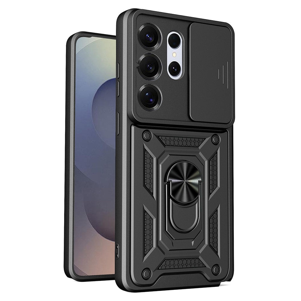 AMORUS-cover til Samsung Galaxy S26 Ultra, PC + TPU-mobilcover med stativ og kameralinsedæksel