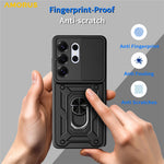 AMORUS-cover til Samsung Galaxy S26 Ultra, PC + TPU-mobilcover med stativ og kameralinsedæksel