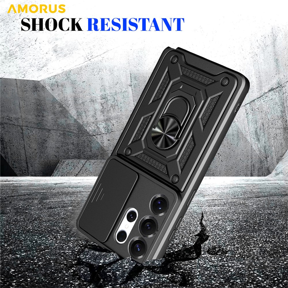 AMORUS-cover til Samsung Galaxy S26 Ultra, PC + TPU-mobilcover med stativ og kameralinsedæksel