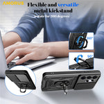 AMORUS-cover til Samsung Galaxy S26 Ultra, PC + TPU-mobilcover med stativ og kameralinsedæksel