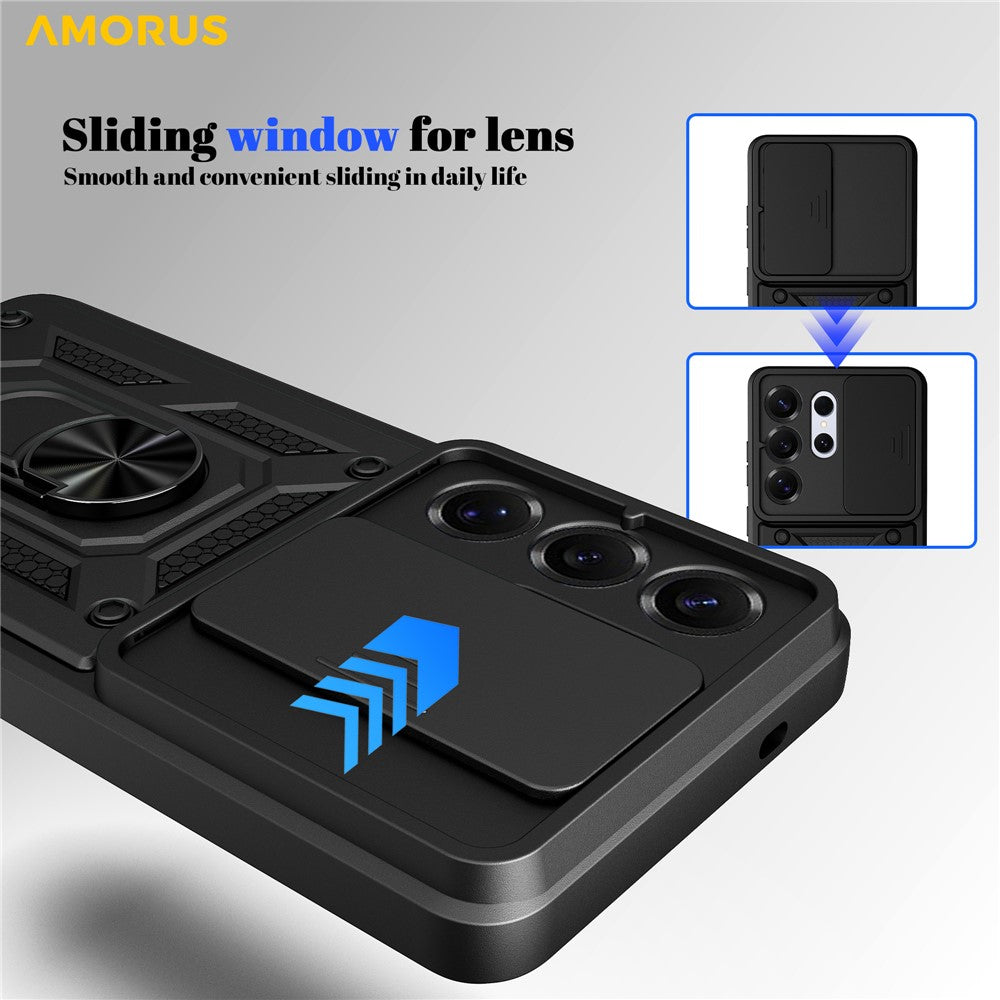 AMORUS-cover til Samsung Galaxy S26 Ultra, PC + TPU-mobilcover med stativ og kameralinsedæksel