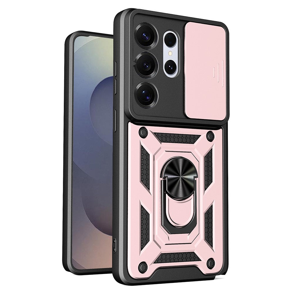 AMORUS-cover til Samsung Galaxy S26 Ultra, PC + TPU-mobilcover med stativ og kameralinsedæksel