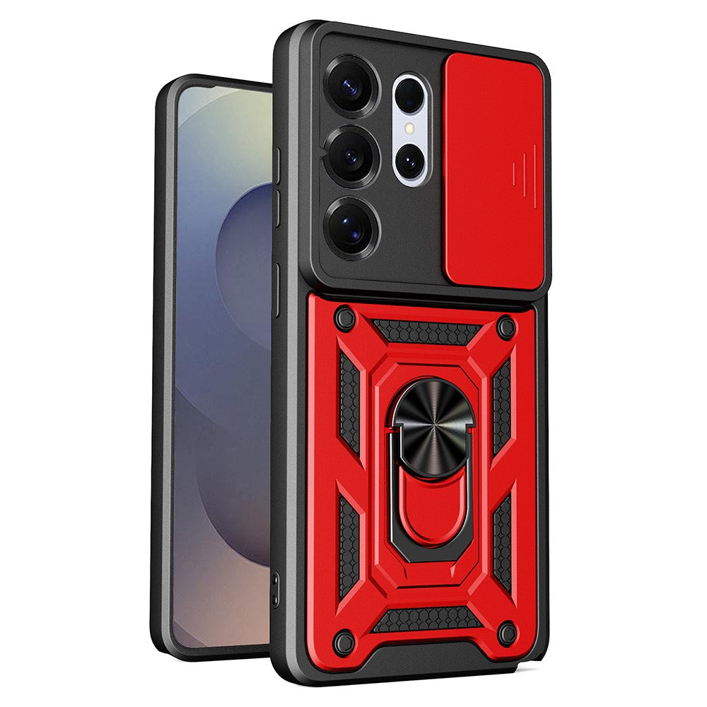 AMORUS-cover til Samsung Galaxy S26 Ultra, PC + TPU-mobilcover med stativ og kameralinsedæksel