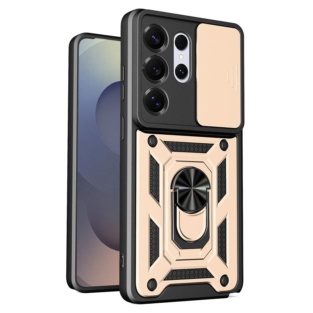 AMORUS-cover til Samsung Galaxy S26 Ultra, PC + TPU-mobilcover med stativ og kameralinsedæksel